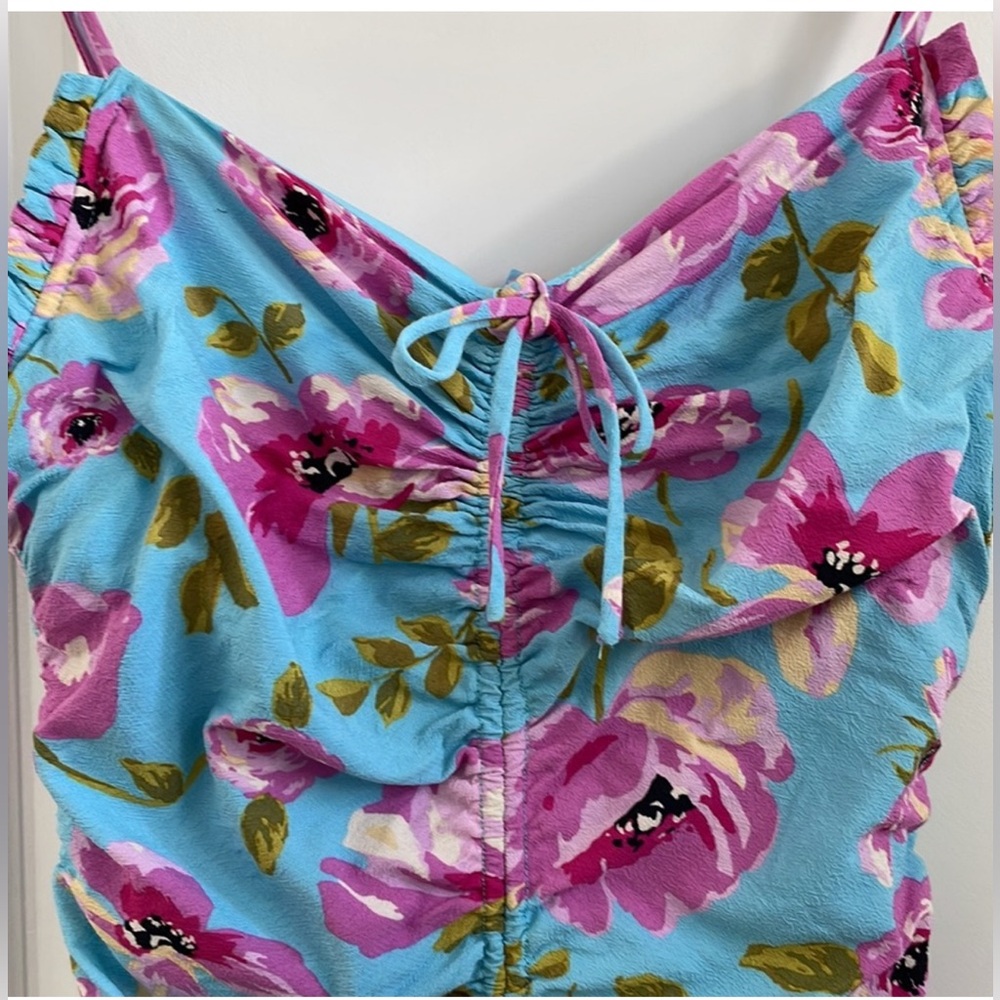 Zara Blue and Pink Floral Ruched Tube Mini Dress - Picture 8 of 13